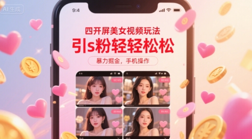 四开屏美女视频玩法，引s粉轻轻松松，暴力掘金，手机操作【揭秘】-铜臭网