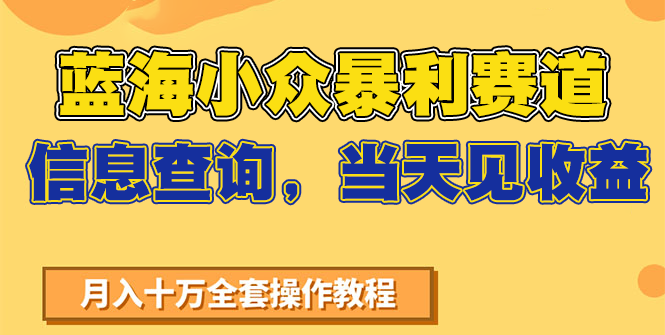 蓝海小众暴利赛道，信息查询，当天见收益，不讲玄学，7天搞了2万+-铜臭网