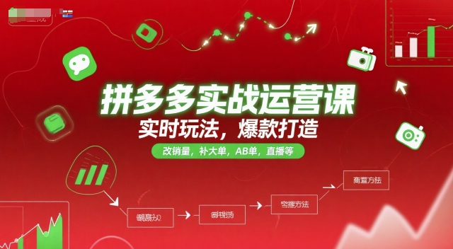 拼多多实战运营课，实时玩法，爆款打造，改销量，补大单，AB单，直播等(更新2025月)-铜臭网