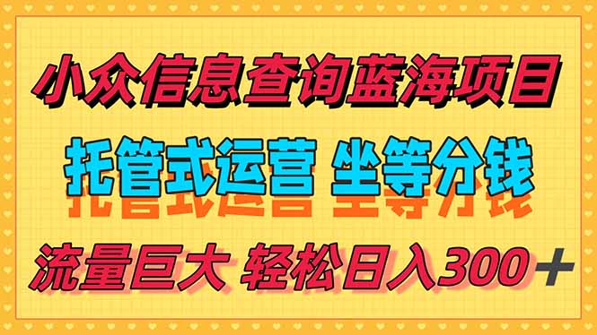 稳定日入300＋，小众信息查询蓝海项目，全程懒人式托管，解放你的时间-铜臭网