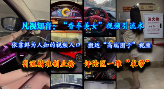 凡视知音：“香车美女”视频引流术，依靠鲜为人知的视频入口，搬运“高端圈子”视频，引流精准创业粉，评论区一堆“求带”-铜臭网