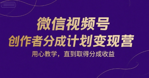 微信视频号创作者分成计划变现营，用心教学，直到取得分成收益-铜臭网