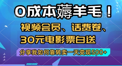 0成本薅羊毛!视频会员、话费卷、30元电影票白送，分享我如何靠转卖一天变现5张+【揭秘】-铜臭网