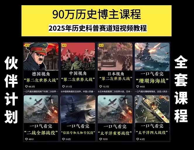 图片[1]-历史短视频赛道变现课，百集素材库应用，文案剪辑技巧，账号运营全案-铜臭网