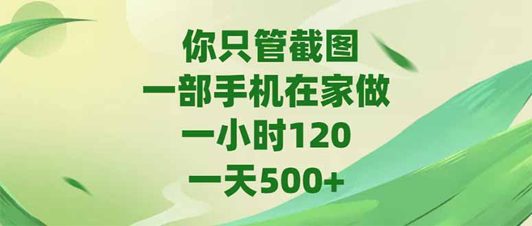 你只管截图，一部手机在家做，一小时120，-天500+-铜臭网