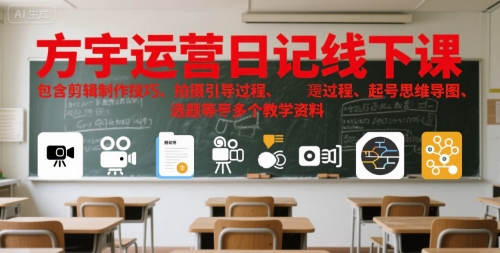 方宇运营日记线下课，包含剪辑制作技巧、拍摄引导过程、起号思维导图、选题等多个教学资料-铜臭网