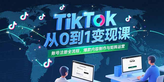 TikTok从0到1变现课，账号注册全流程，爆款内容制作与矩阵运营-铜臭网