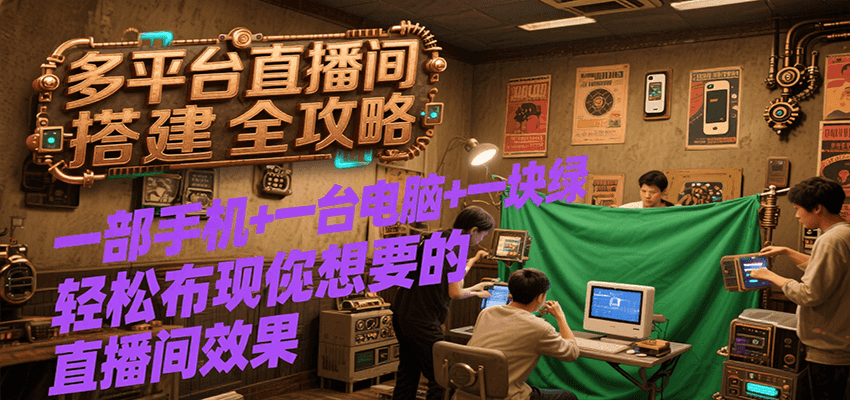 多平台直播间搭建全攻略，一部手机+一台电脑+一块绿布轻松实现你想要的直播间效果-铜臭网