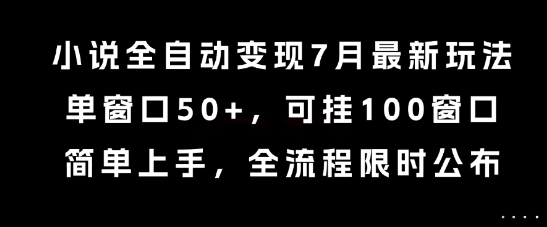 小说全自动变现7月玩法，单窗口50+，可挂100窗口，简单上手，全流程限时公布【揭秘】-铜臭网