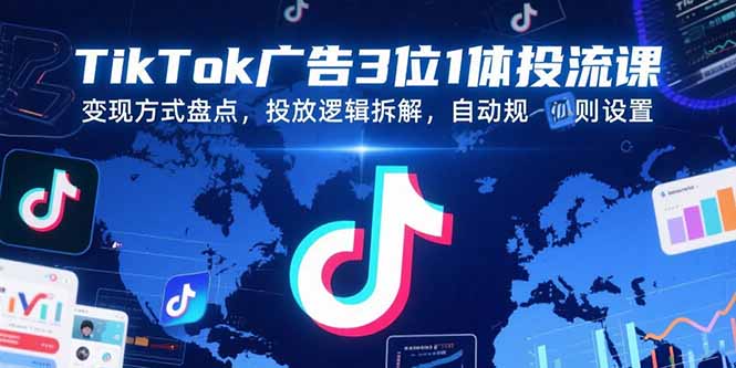TikTok广告3位1体投流课，变现方式盘点，投放逻辑拆解，自动规则设置-铜臭网