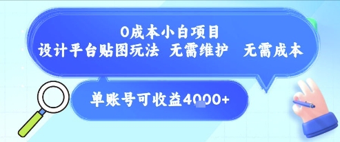 0成本小白项目，设计平台贴图玩法，无需维护，无需成本，单账号单月可产生收益4k+-铜臭网