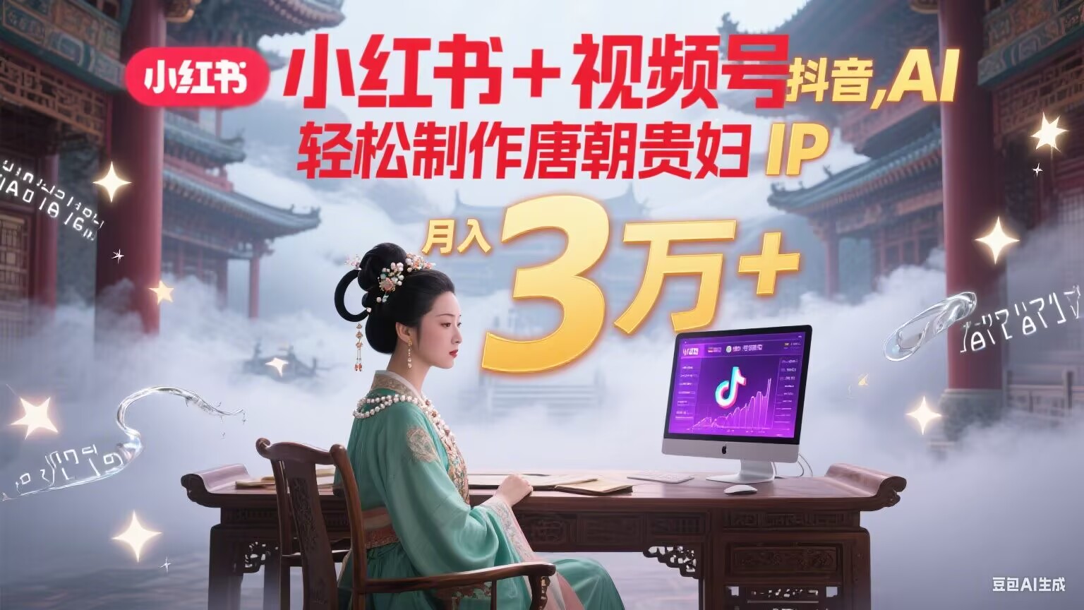 小红书+视频号+抖音，AI轻松制作唐朝贵妇IP，毒鸡汤、励志、减肥瘦身、养生赛道轻松切入，每天30分钟，轻松产出N条，月入3万+-铜臭网