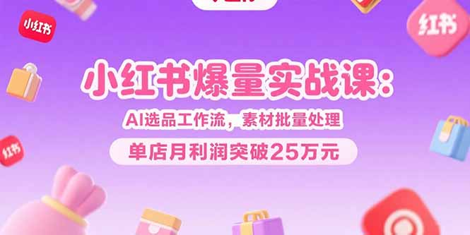 小红书爆量实战课：AI选品工作流，素材批量处理，单店月利润突破25万元-铜臭网