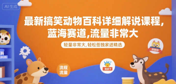 最新搞笑动物百科详细解说课程，蓝海赛道，流量非常大，轻松签独家进精选-铜臭网