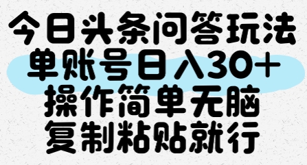 今日头条问答玩法，单账号日入30+，操作简单无脑复制粘贴就行-铜臭网