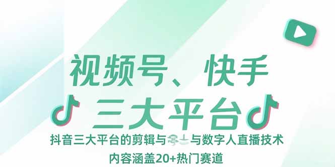 视频号、快手、抖音三大平台的剪辑与数字人直播技术，内容涵盖20+热门赛道-铜臭网