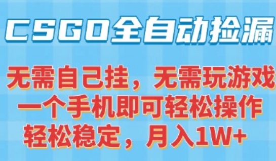 CSGO自动捡漏项目，最新独家玩法，一个手机可操作，新手小白轻松月入1W+，操作简单易上手【揭秘】-铜臭网