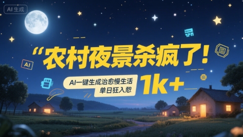 农村夜景杀疯了！AI一键生成治愈系慢生活，单日狂入1k+-铜臭网
