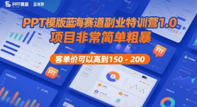 PPT模版蓝海赛道副业特训营1.0，项目非常简单粗暴，客单价可以高到150-200-铜臭网