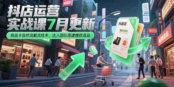 抖店运营实战课7月更新，商品卡自然流截流技术，达人团队搭建爆款选品-铜臭网