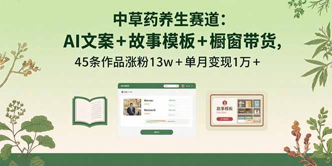 中草药养生赛道：AI文案+故事模板+橱带货，45条作品涨粉13w+单月变现1万+-铜臭网