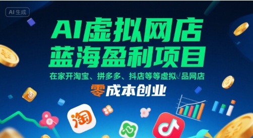 AI虚拟网店蓝海盈利项目，在家开淘宝、拼多多、抖店等虚拟品网店，零成本创业-铜臭网