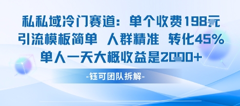 私域冷门赛道单个收费198米引流模板简单人群精准 45%的转化率单人一天大概收益多张-铜臭网
