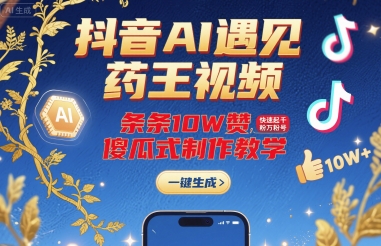 抖音AI遇见药王视频，条条10W赞，快速起千粉万粉号，傻瓜式制作教学-铜臭网