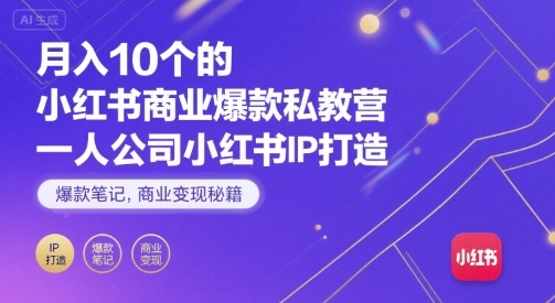 月入10个的小红书商业爆款私教营，一人公司小红书IP打造，爆款笔记，商业变现秘籍-铜臭网