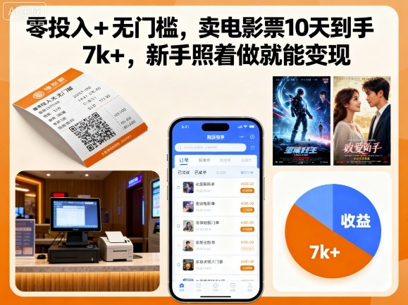 零投入+无门槛，卖电影票10天到手7k+，新手照着做就能变现【揭秘】-铜臭网