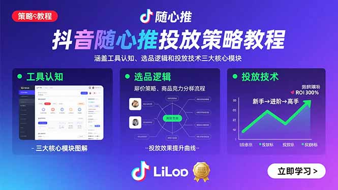 抖音随心推投放策略教程：涵盖工具认知、选品逻辑和投放技术三大核心模块-铜臭网
