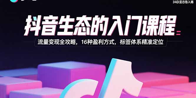 抖音生态的入门课程：流量变现全攻略，16种盈利方式，标签体系精准定位-铜臭网