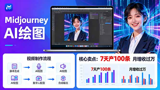 AI绘图照片开口说话视频制作：Midjourney+数字人，7天产100条月增收过万-铜臭网