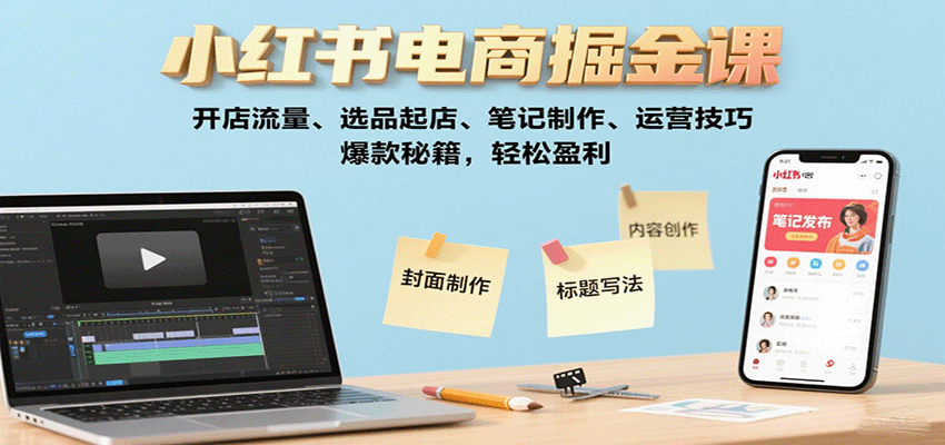 小红书电商掘金课：开店流量、选品起店、笔记制作、运营技巧，爆款秘籍，轻松盈利-铜臭网