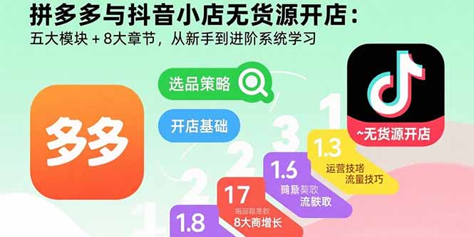 拼多多与抖音小店无货源开店：五大模块+8大章节，从新手到进阶系统学习-铜臭网