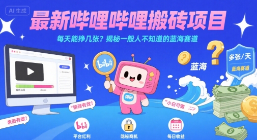 最新哔哩哔哩上B站搬砖项目，每天能挣几张？揭秘一般人不知道的蓝海赛道-铜臭网