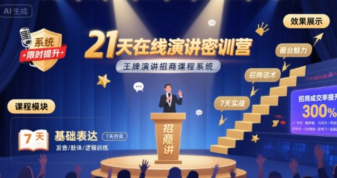 21天在线演讲密训营，王牌演讲招商课程系统-铜臭网