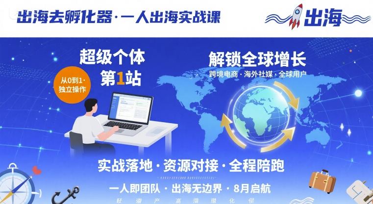 出海去孵化器，一人出海实战课，​超级个体第1站，解锁全球增长-铜臭网