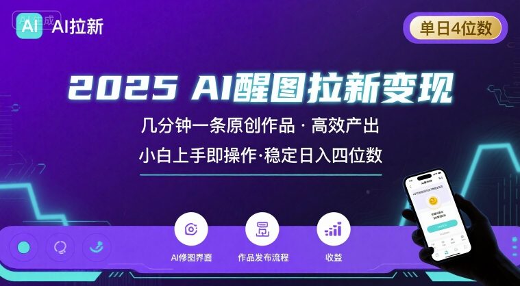2025最强AI醒图拉新，几分钟一条原创作品，单日收入4位数，小白也能上手操作-铜臭网