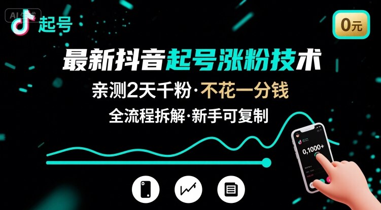 最新抖音起号涨粉技术，亲测2天千粉，不花一分钱，全流程拆解-铜臭网