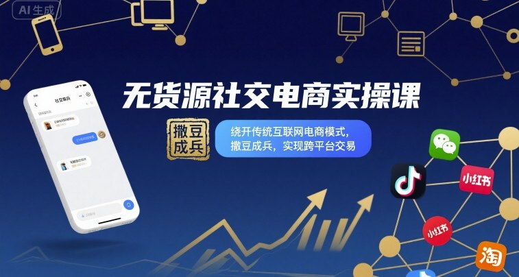 无货源社交电商实操课，绕开传统互联网电商模式，撒豆成兵，实现跨平台交易-铜臭网