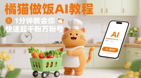 有趣的橘猫买菜做饭视频，用AI一键搞定，1分钟教会你，快速起千粉万粉号-铜臭网