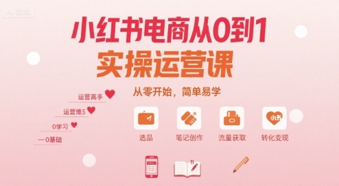 小红书电商从0到1实操运营课，从零开始，简单易学-铜臭网