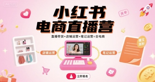 小红书电商直播营，直播带货+店铺运营+笔记运营=全电商-铜臭网