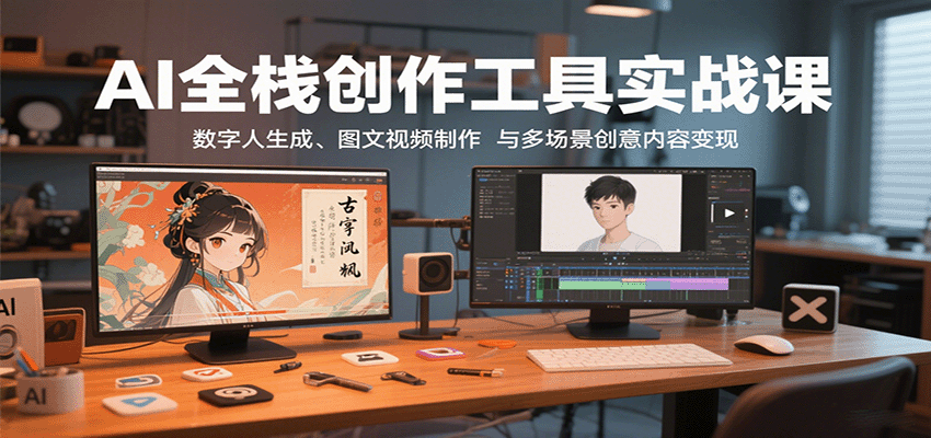 AI全栈创作工具实战课：数字人生成、图文视频制作与多场景创意内容变现-铜臭网