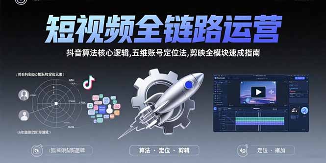 短视频全链路运营：抖音算法核心逻辑,五维账号定位法,剪映全模块速成指南-铜臭网