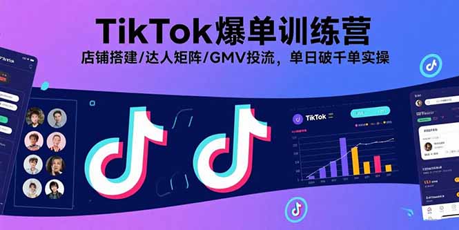 TikTok爆单训练营，店铺搭建/达人矩阵/GMV投流，单日破千单实操-铜臭网