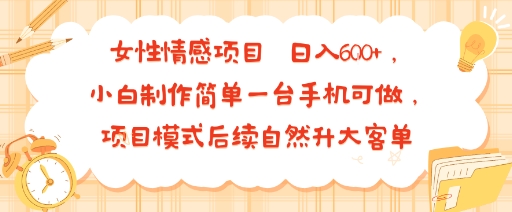 女性情感项目 小白制作简单一台手机可做 项目模式后续自然升大客单 日入6张-铜臭网