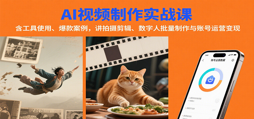 AI视频制作实战：含工具使用、爆款案例，讲拍摄剪辑、数字人批量制作与账号运营变现-铜臭网