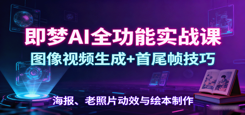即梦AI全功能实战课：图像视频生成+首尾帧技巧，海报、老照片动效与绘本制作-铜臭网